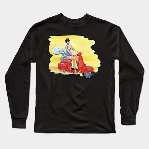 Girl On Bike With Dog Long Sleeve T-Shirt by Juan Alvarez & Jorge Gomez Shop